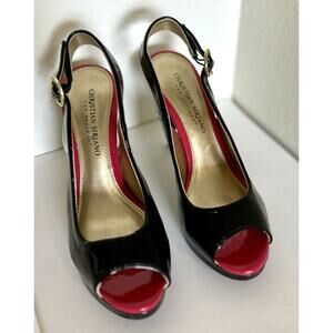 Christian Soriano Women’s Black With Pink Peep-toe Size 6.5 Slingback Stiletto